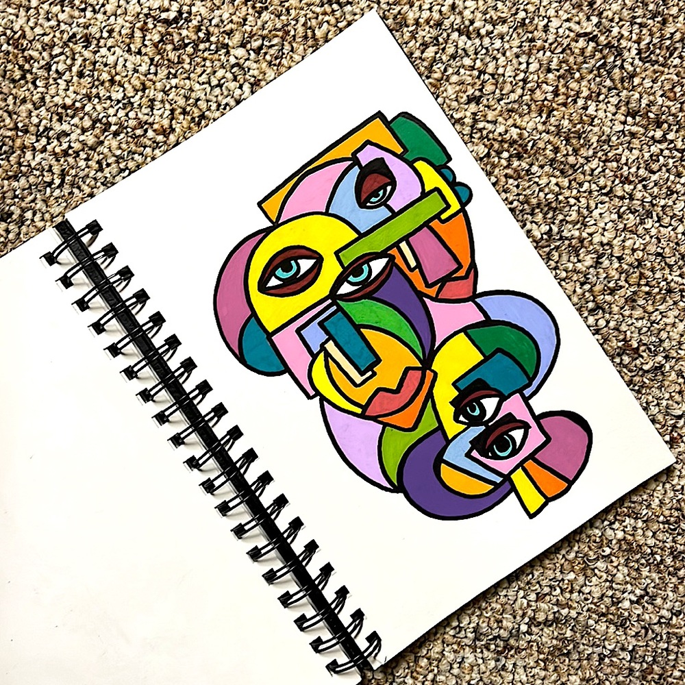 Original Painting of Cubist Faces